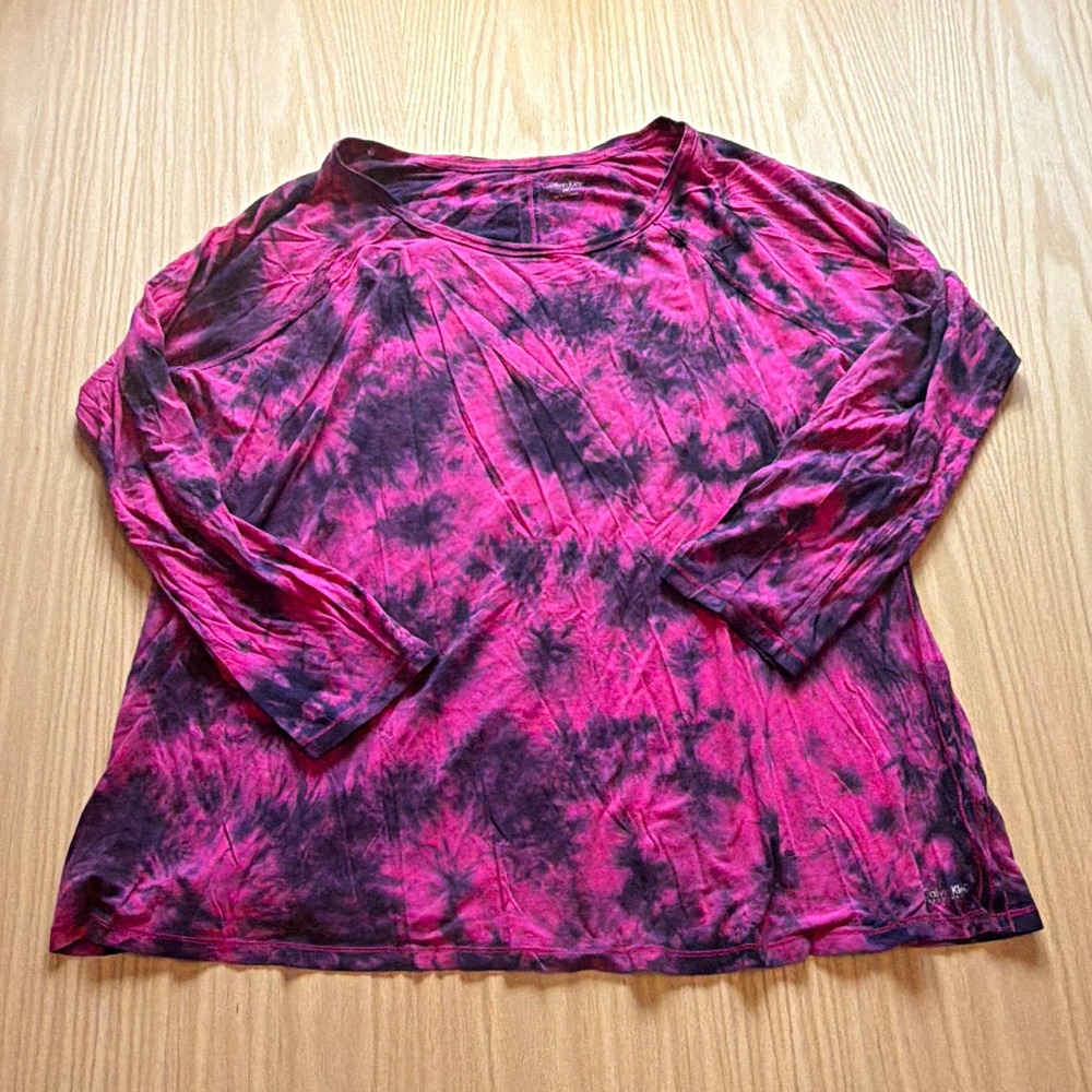 Calvin Klein Performance Women’s Plus 3X Pink Purple Tie-Dye Scoop Neck 3/4 Tee